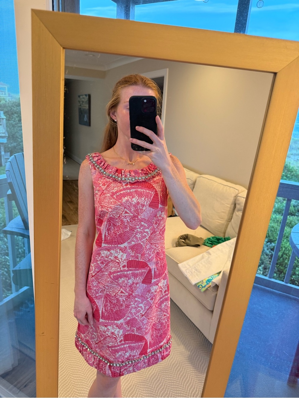 Vintage Lilly Pulitzer Pink & White Embellished Shift Dress